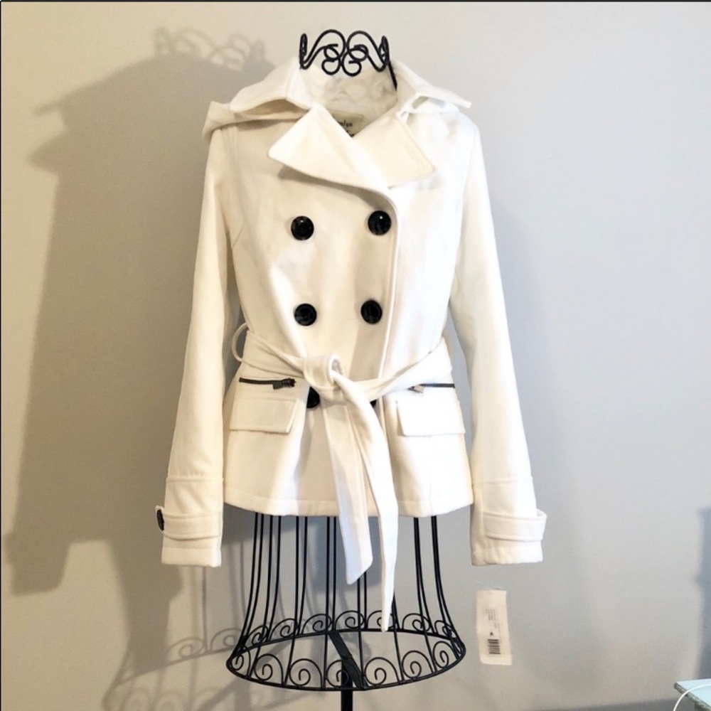 White Peacoat with Removable Hood. Worn Once.